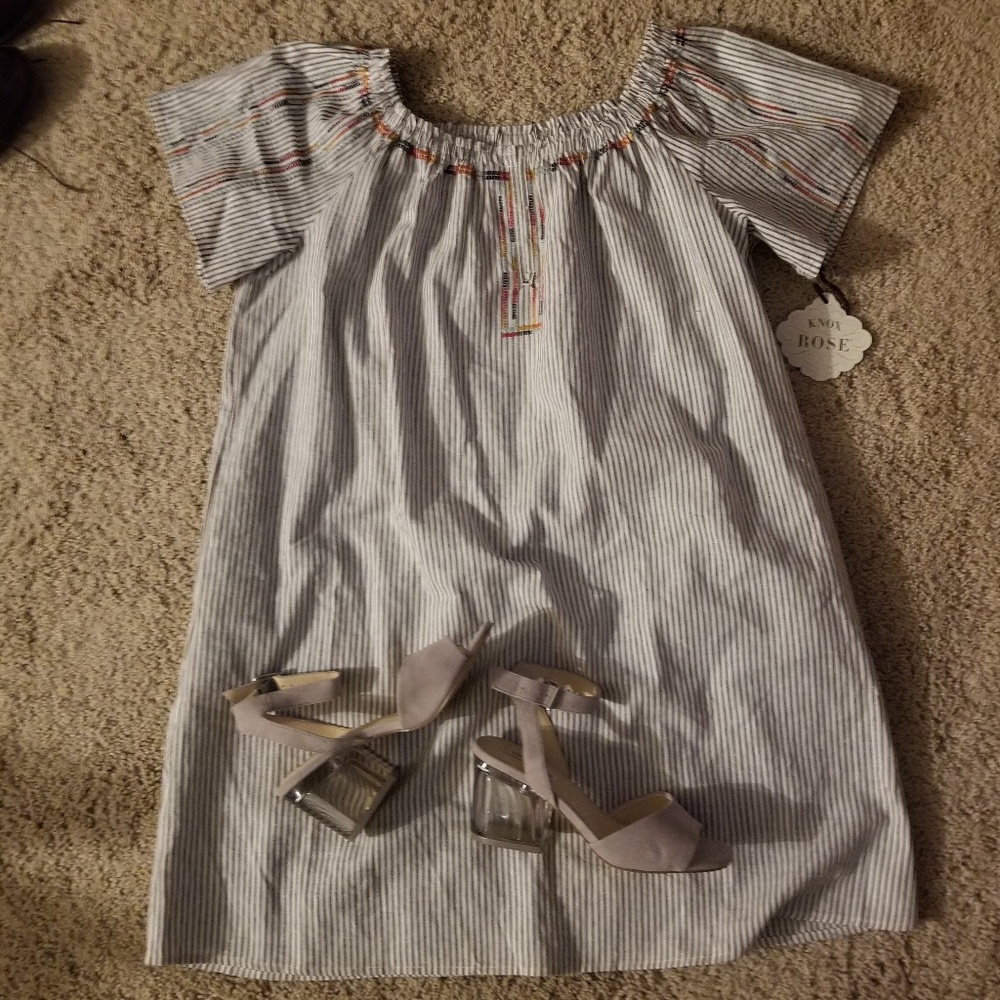 Blue and White Striped Peasant Dress